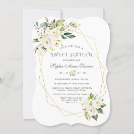 Convites Luxury White Cream Frame Dourado Floral Doce Dezes