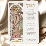 Convites Luxus Menu Weding Art Nouveau, de Mucha<br><div class="desc">Adicione um toque de elegância e sofisticação à sua recepção de casamento com este Menu de Casamento Art Nouveau. O trabalho de arte de aquarela apresenta uma das musas de Mucha segurando um copo de champanhe, criando uma sensação de luxo e celebração. O estilo Art Nouveau é caracterizado por suas...</div>