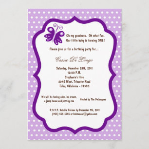 Convites luz 5x7 - a festa de aniversário roxa da borbolet