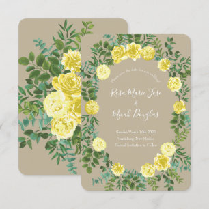Convites Luz Amarelo & Bege Creme Salve Data de Casamento