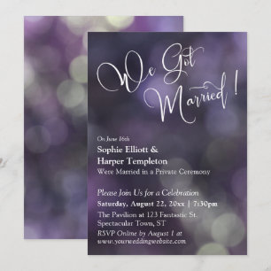Convites Luz Bokeh Roxa e Tipografia "We Got Married"
