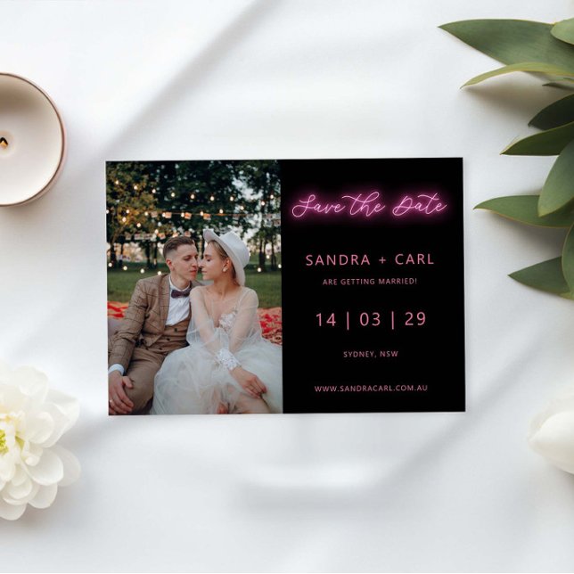 Convites Luz brilhante preta e cor-de-rosa Salve a data (Criador carregado)