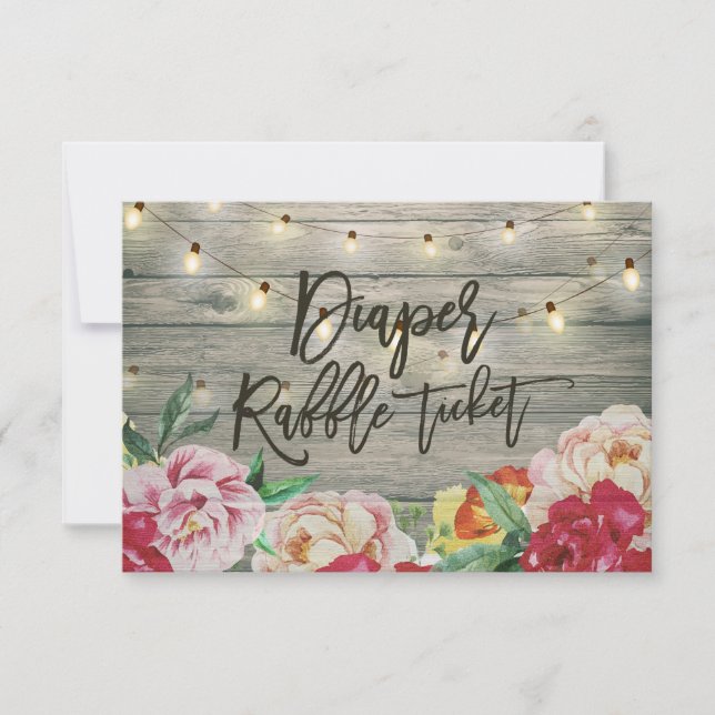 Convites Luz da madeira de chá de fraldas Fralda de Raffle (Frente)