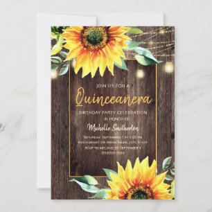 Convites Luz de Corda de Girassol Rústico Quinceañera Anive