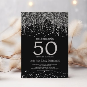 Convites Luz de Corda Prateada Brilho Preto 50º Aniversário