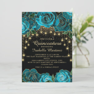 Convites Luz de Corda Preta Dourada Turquesa Estrela Quince