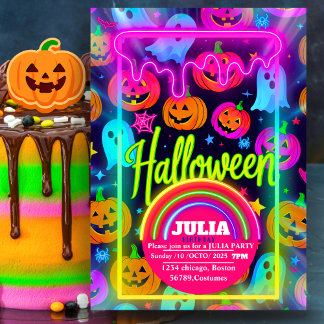 Convites Luz de Halloween néon arco-íris Fantasma brilhante