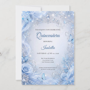 Convites Luz de Inverno Azul Princesa Prata Quinceañera