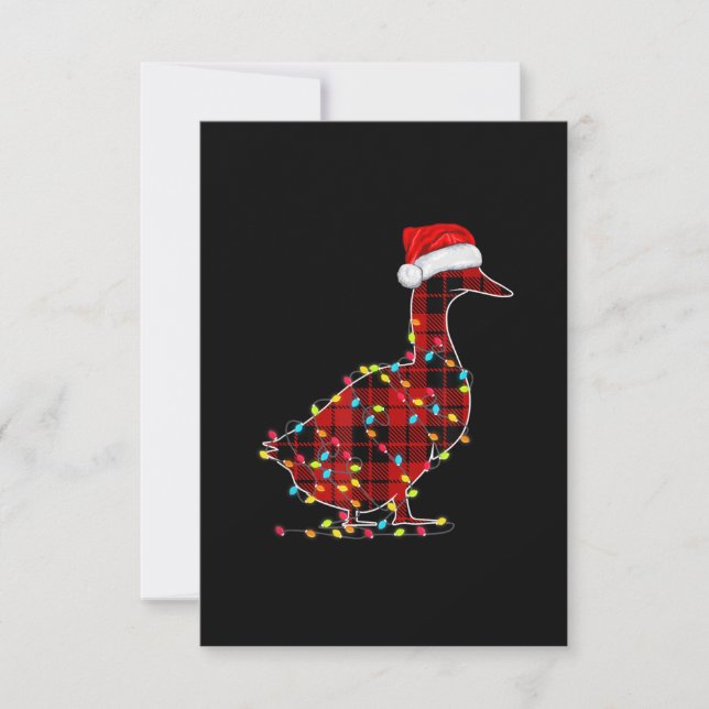 Convites Luz de Natal Pato Divertido Xadrez Vermelho Combin (Frente)