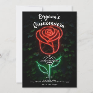Convites Luz de Neon Vermelha Rosa de hera brilhante 15 Qui