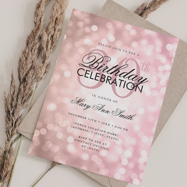 Convites Luz do Shimmer Dourado aniversário de 30 anos Glam (Elegant 30th Birthday Glam Rose Gold Shimmer Light Invitation)