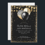 Convites Luz Dourada Negra Luz Balão Qualquer Idade Anivers<br><div class="desc">Moderno Elegante Negro Dourado Luz Balão de Luz em Qualquer Idade Aniversário</div>