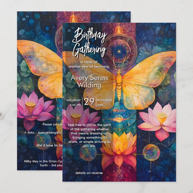 Convites Luz Emergente | Design Borboleta (Frente/Verso)