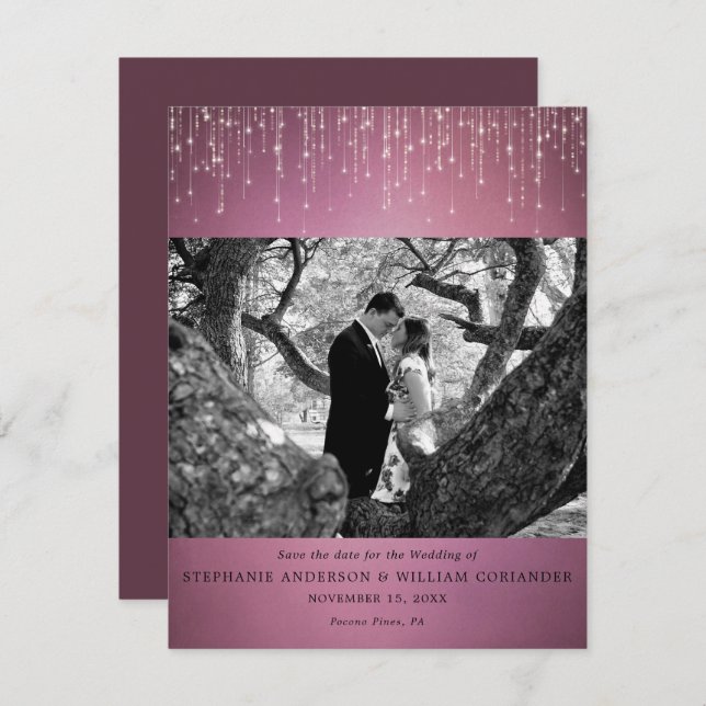 Convites Luz espumante Foto de morango Salvar Data (Frente/Verso)