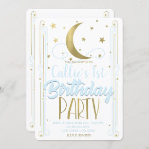 Convites Luz lunática - a lua Dourado azul Stars o