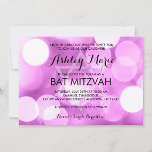 Convites Luz Roxa Moderna Luz Bat Mitzvah