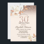 Convites Luzes,aniversário de 30 anos de Flores de Outono<br><div class="desc">Um convite moderno,  chico e glamouroso com um elegante ouro tiara,  lanternas de cordas,  brilho bokeh ombre e flores.</div>