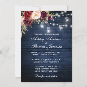 Convites Luzes Azuis De Casamento Russo Jars Floral