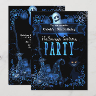 Convites Luzes Azuis Mágicas de Aniversário de Halloween