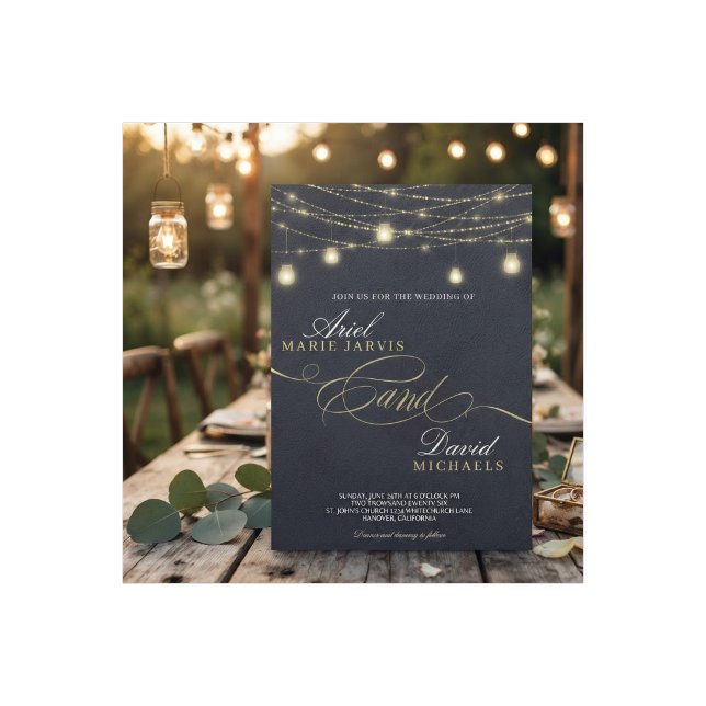 Convites Luzes Azuis Rústicas Casamento Romântico (Criador carregado)