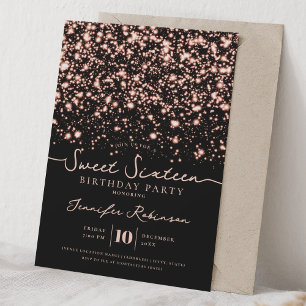 Convites Luzes Brilhantes Chic Doce 16 Aniversário Dourado
