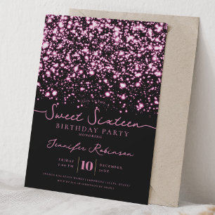 Convites Luzes Brilhantes Chic Doce 16 Aniversário Rosa Vib