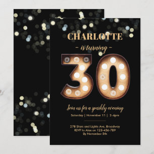 Convites Luzes brilhantes de aniversário de 30 anos