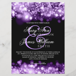 Convites Luzes brilhantes de casal elegante Roxo