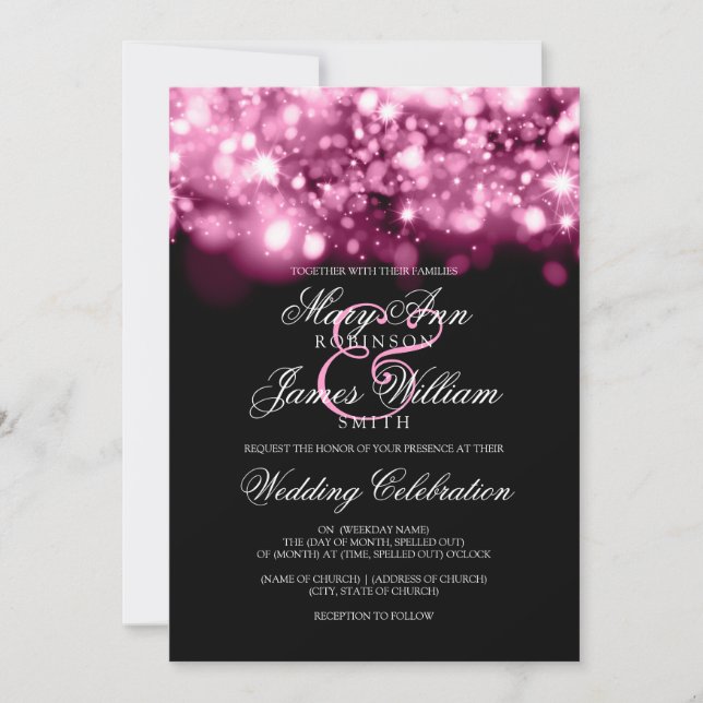 Convites Luzes brilhantes de casamento rosa (Frente)