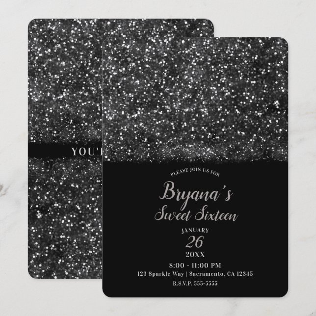 Convites Luzes brilhantes de prata Doce 16 Partido (Frente/Verso)