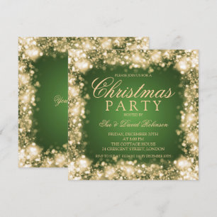 Convites Luzes brilhantes do Dourado Natal Verde