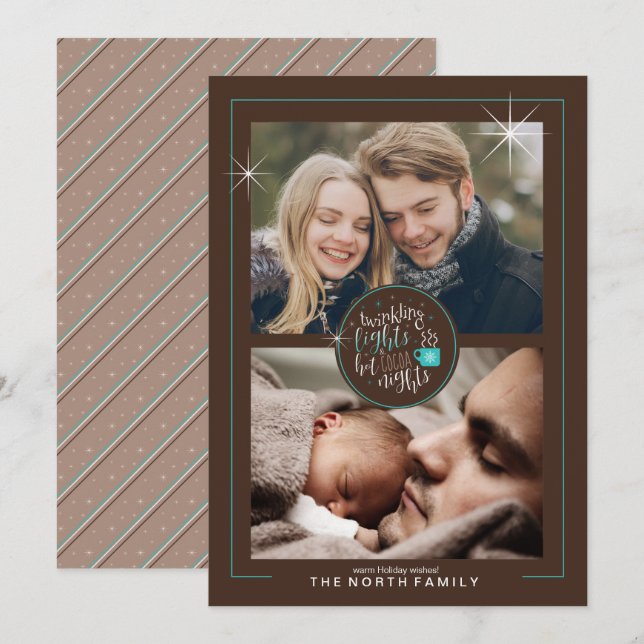 Convites Luzes brilhantes Noites de cacau quente Duas fotos (Frente/Verso)