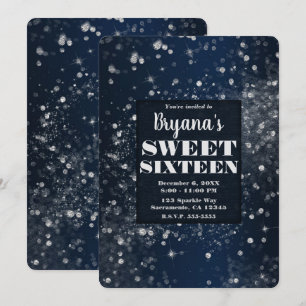 Convites Luzes Brilhantes Prateadas Azuis Festa Glam Glamur