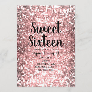 Convites Luzes Brilhantes Rose Gold Brilho Festa Sweet 16