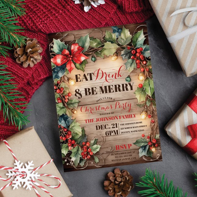 Convites Luzes brilhantes russas Ivy Holly Festa de Natal (Criador carregado)