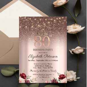 Convites Luzes, Brilho Borgonha, Dourado Rosa Aniversário d