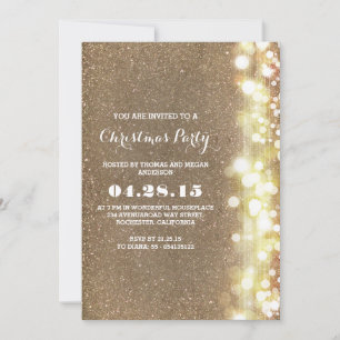 Convites Luzes cintilantes vintage dourado festa de Natal i