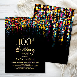 Convites Luzes Coloridas de Bokeh para Festa de 100 Anos de