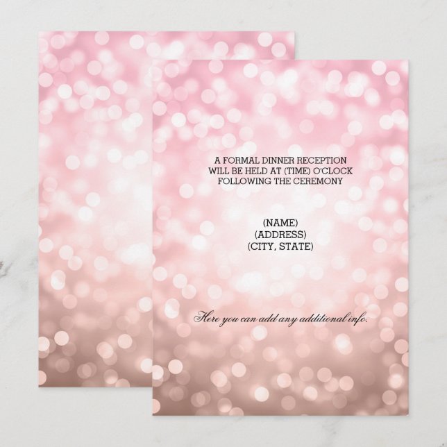 Convites Luzes cor-de-rosa com Recepção de casamento de Ros (Frente/Verso)