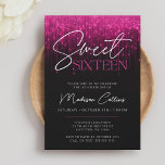 Convites Luzes cor-de-rosa magenta Negra Doce 16<br><div class="desc">Este doce 16 convite moderno apresenta luzes brilhantes cor-de-rosa magenta e uma letra de escrita de caligrafia em fundo preto. Um design perfeito para uma glamourosa celebração de 16 festas de aniversário. Edite este doce modelo de 16 convites usando as ferramentas de edição online.</div>