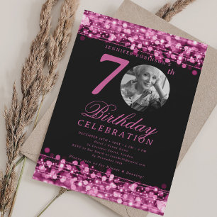 Convites Luzes cor-de-rosa-quente com Festa de aniversário