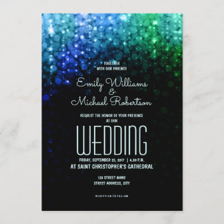 Convites Luzes cor pavão de casamento elegantes