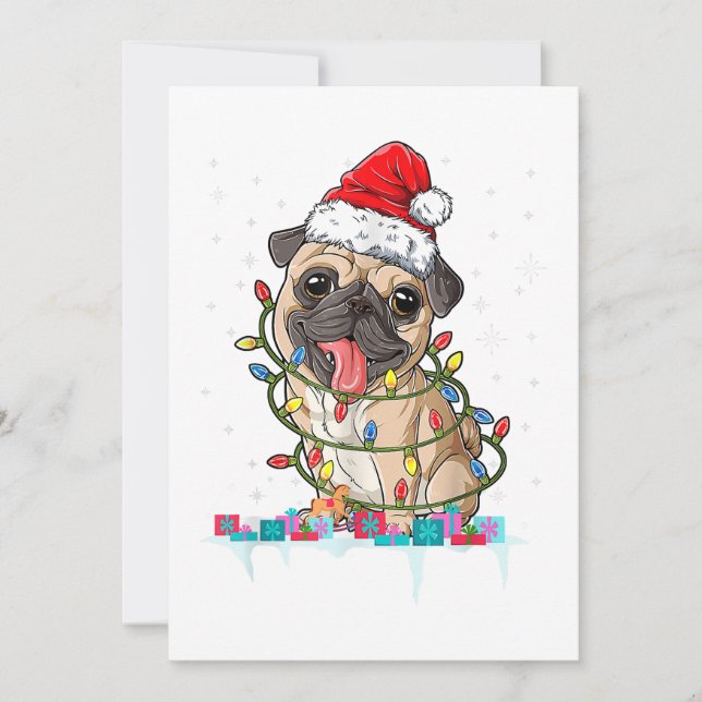 Convites Luzes da Árvore de Natal Pug Presentes de Natal do (Frente)
