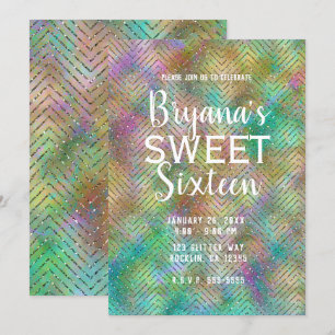 Convites Luzes de Arco-Íris Dourado Brilhante Festa de 16 A