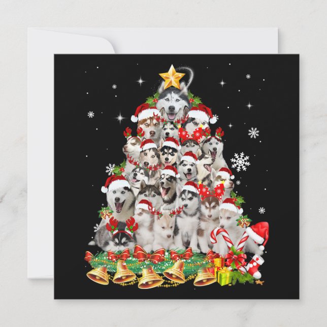 Convites luzes de árvore de natal husky siberiano | cachorr (Frente)