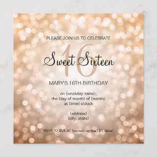 Convites Luzes de brilho de cobre de 16 Festas de aniversár
