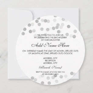 Convites Luzes De Brilho De Folha Silver De Bat Mitzvah Fau