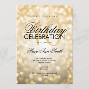 Convites Luzes de brilho Douradas do partido Elegante anive