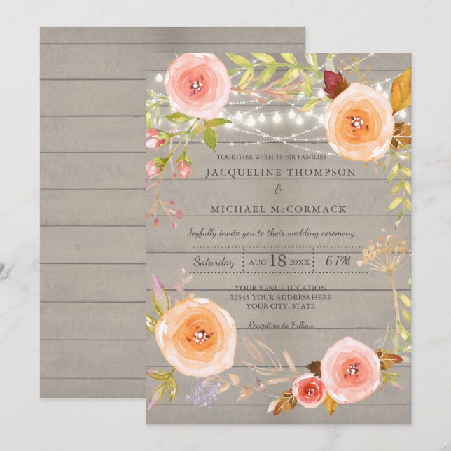 Convites Luzes de Brilho Russo Fretamento Floral de Casamen (Frente/Verso)