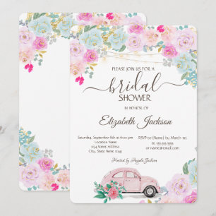 Convites Luzes de Carro Rosa Chic Rosas Chá de Bebê de Noiv